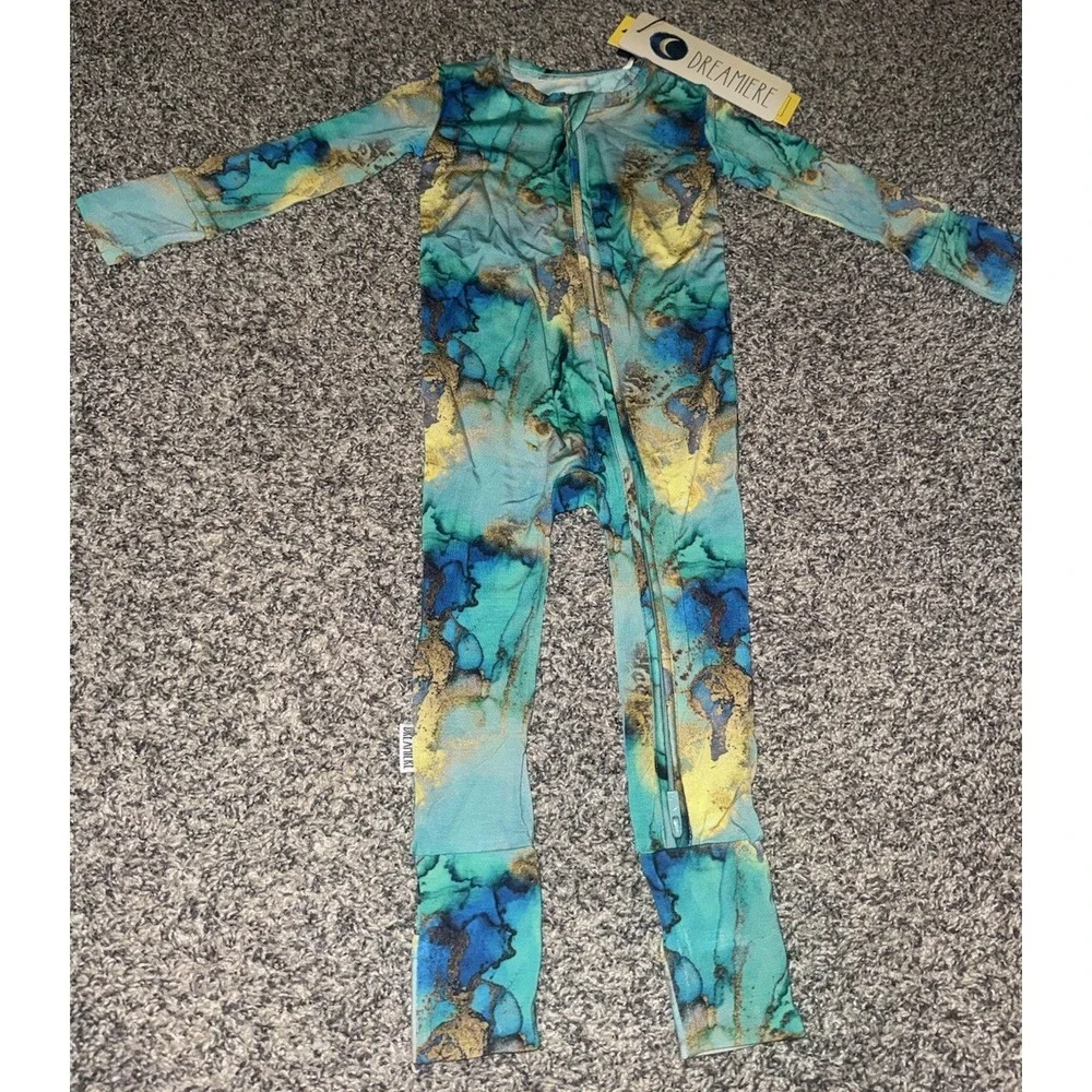 Dreamiere Bamboo Blue Marble Convertible Footie 12-18 Months